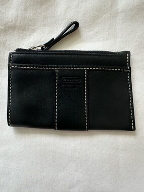 Coach Black Leather Skinny ID Card Case Keychain Small Wallet